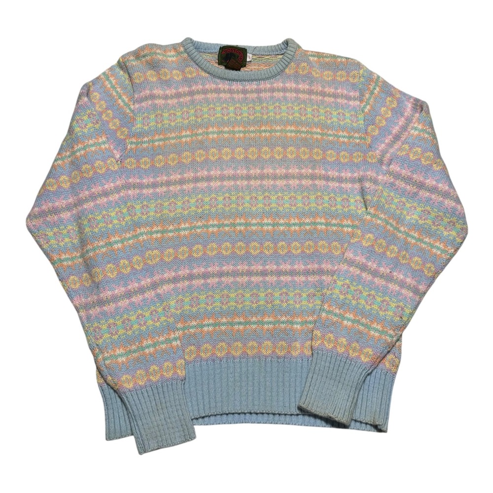 Vintage 90s Boston Traders Pastel Patterned Crewneck Sweater Women's Large‎ FLAW